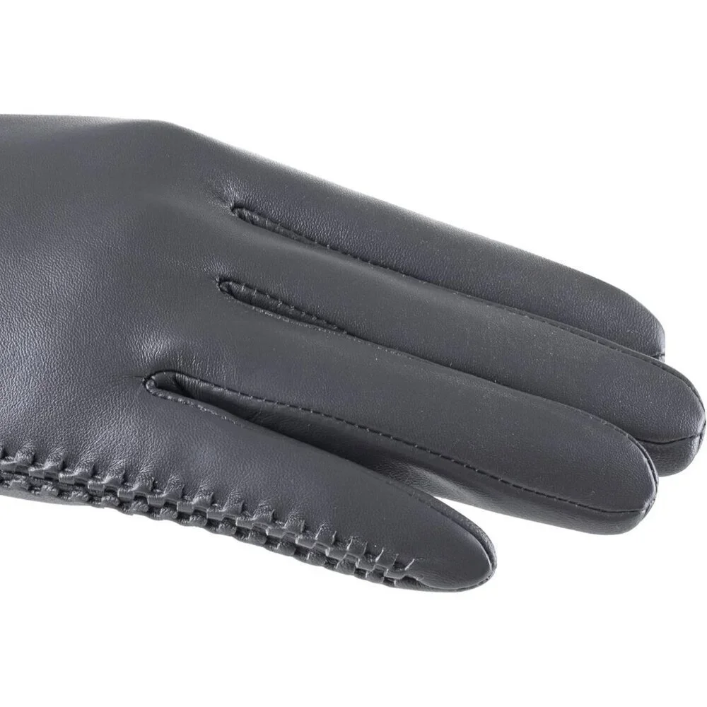 Women's Genuine Sheepskin Leather Gloves Winter Warm  Driving Dress Gloves Grey